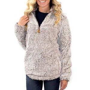 Simply Southern Gray Faux Fur Quarter Zip Sherpa Pullover Size M